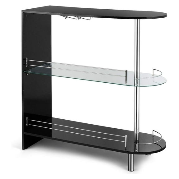 GORELAX Bar Cabinet with 2 Holder, Modern Pub Bistro Table w/Tempered Glass Shelves, Wine Storage Bar Table for Living Room, Restaurant, Caf