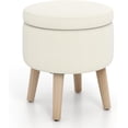 thumbnail image 1 of GORELAX Round Storage Ottoman, 19" Tall Footstool with Tray, Footrest Stool Seat w/Removable Lid, Solid Wood Legs & Adjustable Pad, Cozy Vanity Stool for Living Room Bedroom Entryway (Beige), 1 of 9