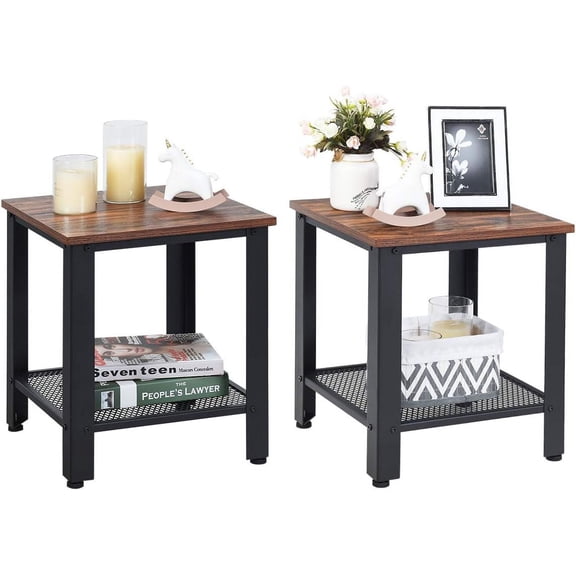 GORELAX Small Side Table, 2-Tier End Table with Mesh Shelves & Metal Frame, Sofa Side Table w/Adjustable Feet for Living Room, Nightstand for Small Space, Dorm, Bedroom (2)