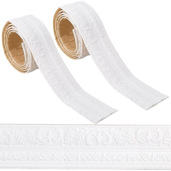 GORGECFAFT 2 Rolls 91x3 Inch Peel and Stick Molding Baseboard Trim White Flexible Mirror Wall Base Edging Frame Lines Self Adhesive Foam 3D Wallpaper Border for Home DIY Furniture Decor