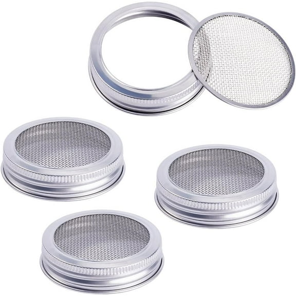 GORGECFAFT 4 Set Sprouting Lids Seed Sprouting Jar Lids for Wide Mouth Mason Jars Canning Seed Sprouting Alfalfa Salad Sprouts Lid Strainer Screen Seed Flower Organizer Insert Lid Kit Silver