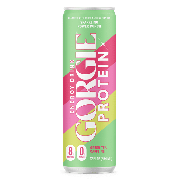 GORGIE Protein Sparkling Energy Drink, Power Punch, 0 Sugar, Natural Caffeine from Green Tea, 12 fl oz Can