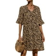 thumbnail image 1 of GORHGORH Women Casual Relaxed Fit Leopard Print Solid Color Half Sleeve Knee Length Dresses, 1 of 3