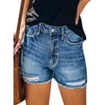 thumbnail image 1 of GORHGORH Women Washed Jeans Solid Color Straight-Fit Casual Ripped Pant Denim Shorts, 1 of 3