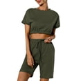 thumbnail image 1 of GORHGORH Women's 2 Piece Outfits Casual Summer Solid Color Short Sleeve Cropped Tops Shorts, 1 of 3