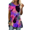 thumbnail image 1 of GORHGORH Women's Cotton Tops Short Sleeve Round Neck Printed Loose Fit Casual Tunic Blouse, 1 of 2