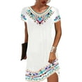 thumbnail image 1 of GORHGORH Women's Ethnic Floral Print Short Sleeve Round Neck A-Line Dress, 1 of 2