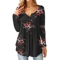 thumbnail image 1 of GORHGORH Women's Floral Print Round Neck Long Sleeve Button Casual Tunic T-Shirt Tops, 1 of 4