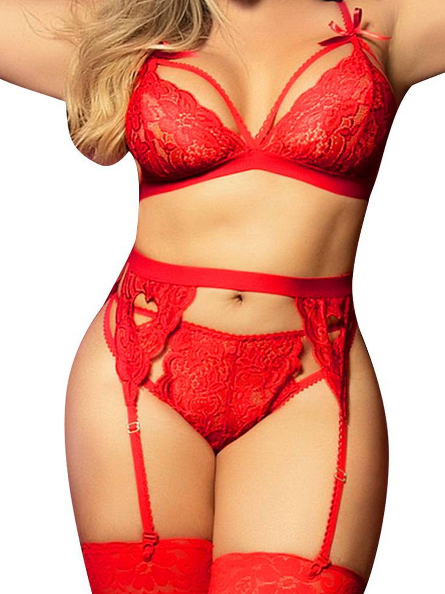 GORHGORH Women's Plus Size Sexy Lingerie Sets Lace Solid Garter Belt Bra  Sets with G-String(Stocking not included) - Walmart.com