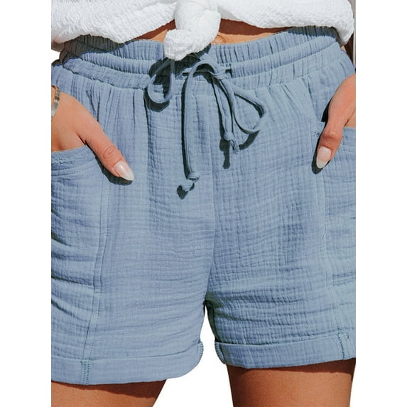 GORHGORH Women's Summer Casual Walkshorts Solid Color Drawstring Linen Lounge Shorts