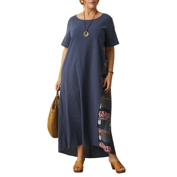 GORHGORH Women's Summer Lightweight Short Sleeve Geometric Loose Fit Shift Dress Plus Size