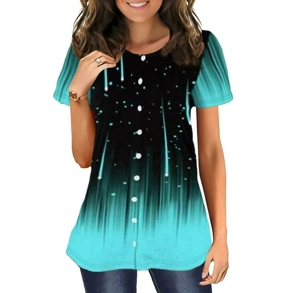 GORHGORH Women's Tunic Tops Gradient Print Summer Short Sleeve Casual T-Shirt