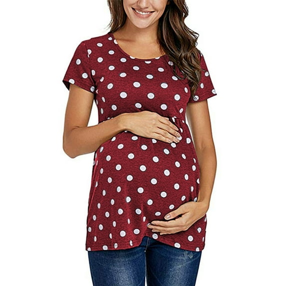 GORHGORH Womens Plus Size S-5XL Breastfeeding Nursing Polka Dot Floral Print Short Sleeve Maternity T-Shirt Tops