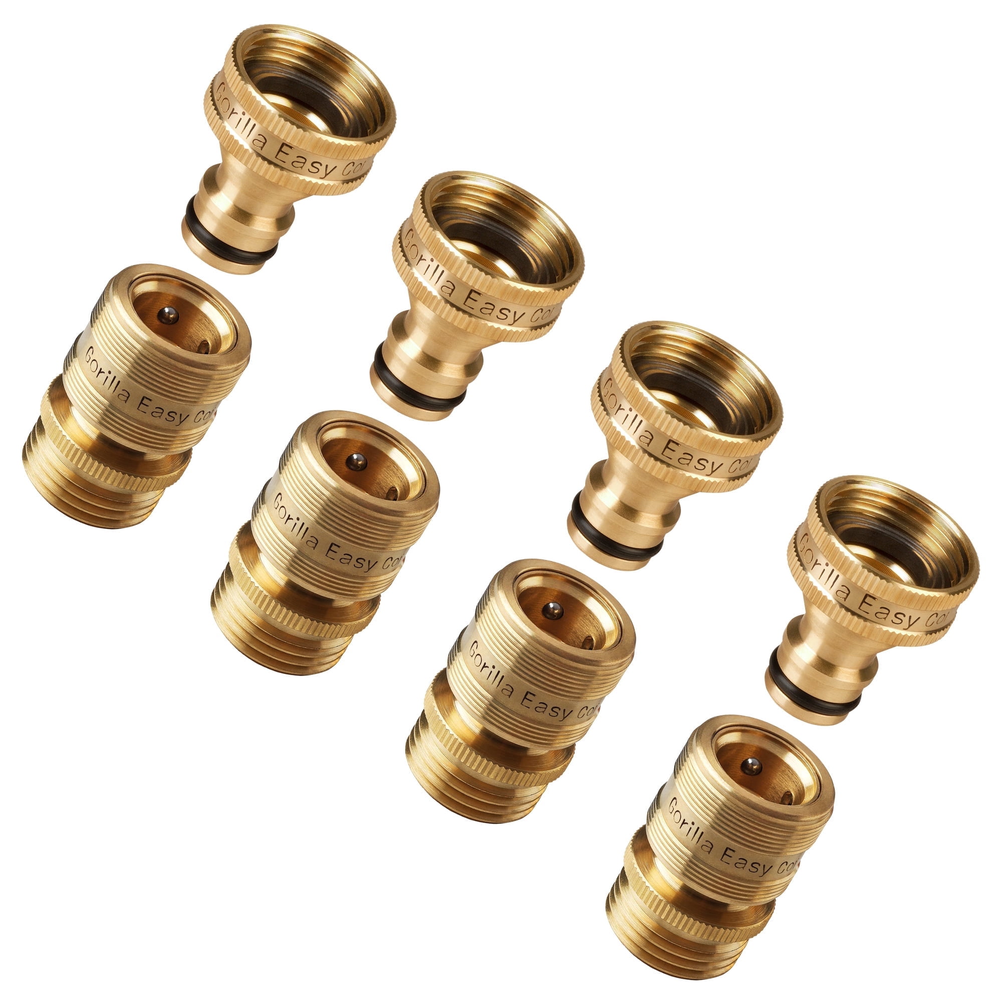 GORILLA EASY CONNECT Garden Hose Quick Connectors. ¾ Inch GHT Solid Brass. 4 Sets.
