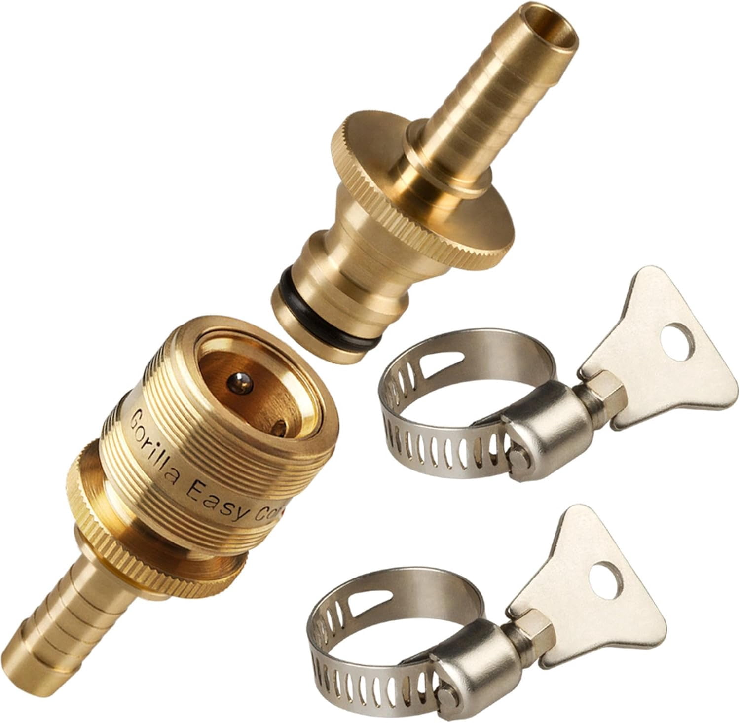 GORILLA EASY CONNECT Garden Hose Repair Kit with Integrated Quick Connect Fittings Water Hose Inline Splicing Repair - 1 Set with 3/8 Inch Barbs and 2 Hose Clamps