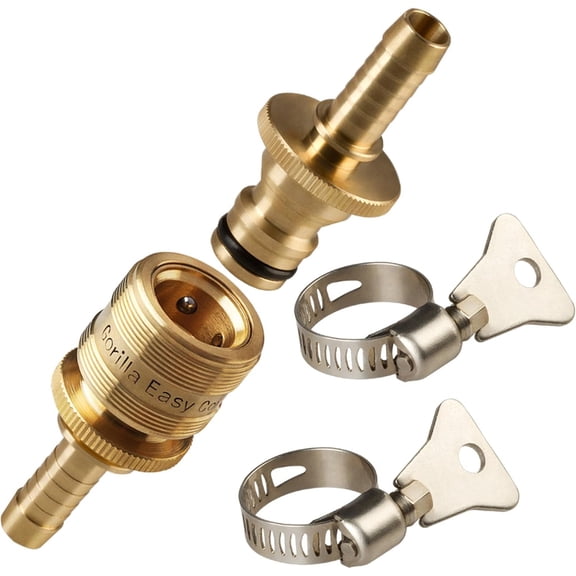 GORILLA EASY CONNECT Garden Hose Repair Kit with Integrated Quick Connect Fittings Water Hose Inline Splicing Repair - 1 Set with 3/8 Inch Barbs and 2 Hose Clamps
