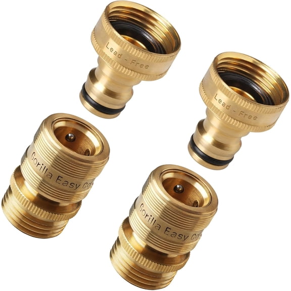 GORILLA EASY CONNECT Low Lead Locking Garden Hose Quick Connect Fittings Inch GHT Solid Brass Leak Proof to 200 PSI Heavy Duty