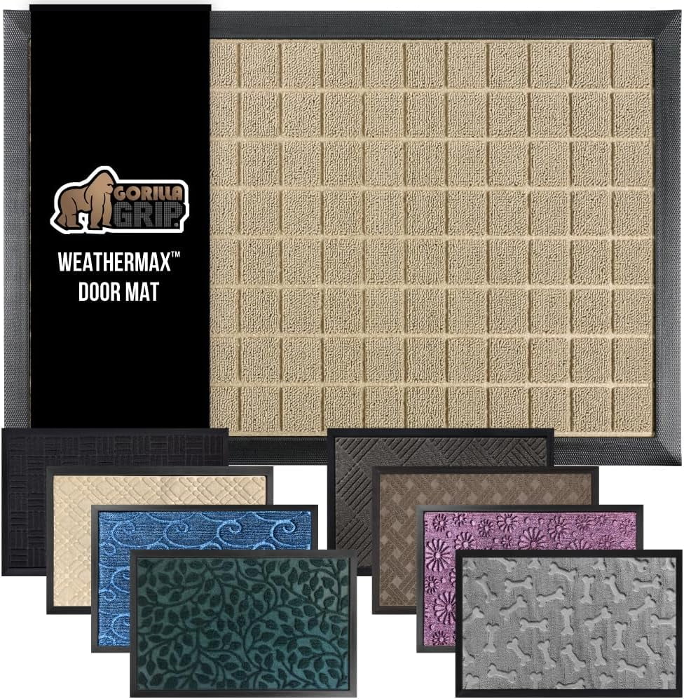 Gorilla Grip Waterproof WeatherMax Doormat 17×29 Indoor Outdoor Stain and Fade Resistant Door Mat Steel Gray