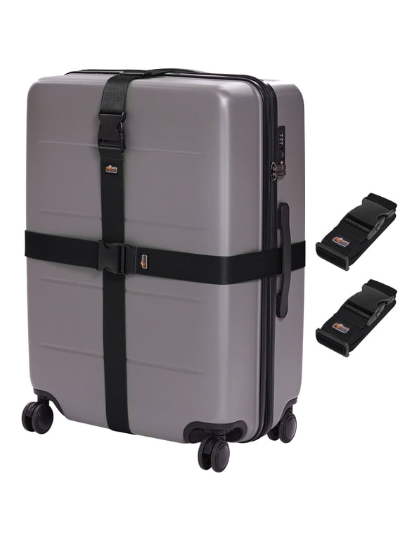 2 Pack Adjustable Luggage Straps for Suitcases, Travel Belt Connector, Black