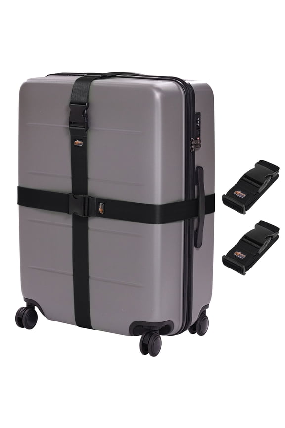 2 Pack Adjustable Luggage Straps for Suitcases, Travel Belt Connector, Black