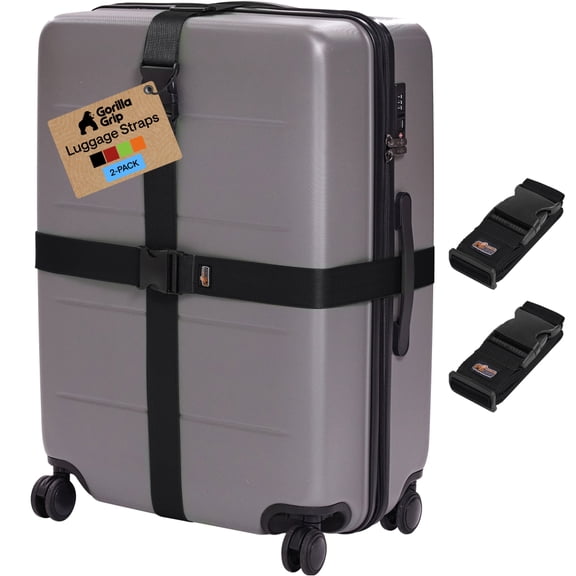 GORILLA GRIP 2 Pack Adjustable Luggage Straps for Suitcases, Travel Belt Connector, Black