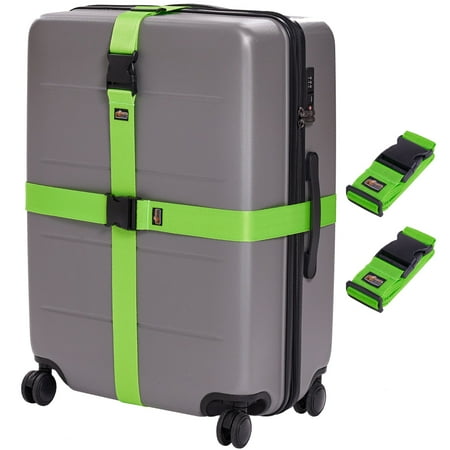 GORILLA GRIP 2 Pack Adjustable Luggage Straps for Suitcases, Travel Belt Connector, Green