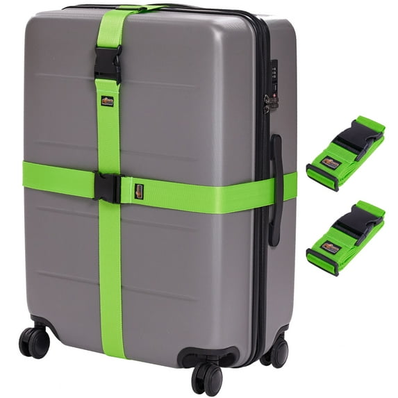 GORILLA GRIP 2 Pack Adjustable Luggage Straps for Suitcases, Travel Belt Connector, Green