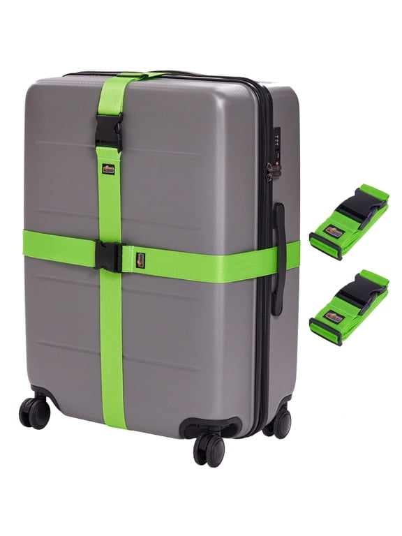2 Pack Adjustable Luggage Straps for Suitcases, Travel Belt Connector, Green