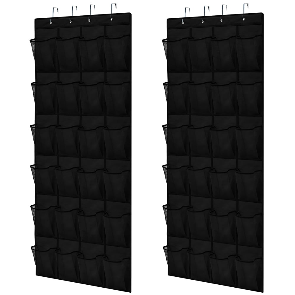 GORILLA GRIP 24 Pocket Over the Door Shoe Organizer, 2 Pack, Mesh Pockets, Up to 40 Pounds, Hang on Doors, Black