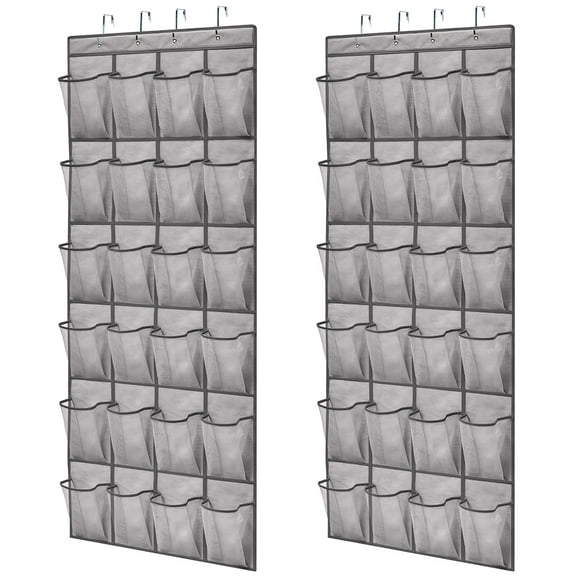 GORILLA GRIP 24 Pocket Over the Door Shoe Organizer, 2 Pack, Mesh Pockets, Up to 40 Pounds, Hang on Doors, Gray Dark Gray Trim