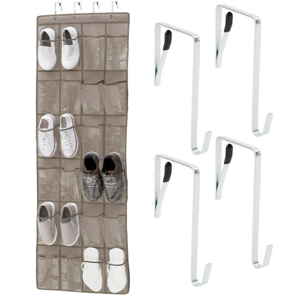 GORILLA GRIP 24 Pocket Over the Door Shoe Organizer, Clear PVC Pockets, Up to 40 Pounds, Hang on Doors, 1 Pack, Beige