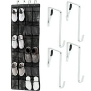 GORILLA GRIP 24 Pocket Over the Door Shoe Organizer, Clear PVC Pockets, Up to 40 Pounds, Hang on Doors, 1 Pack, Black
