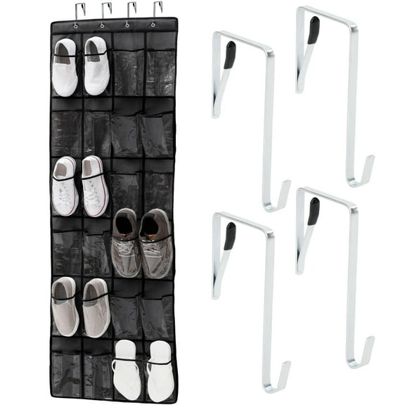 GORILLA GRIP 24 Pocket Over the Door Shoe Organizer, Clear PVC Pockets, Up to 40 Pounds, Hang on Doors, 1 Pack, Black