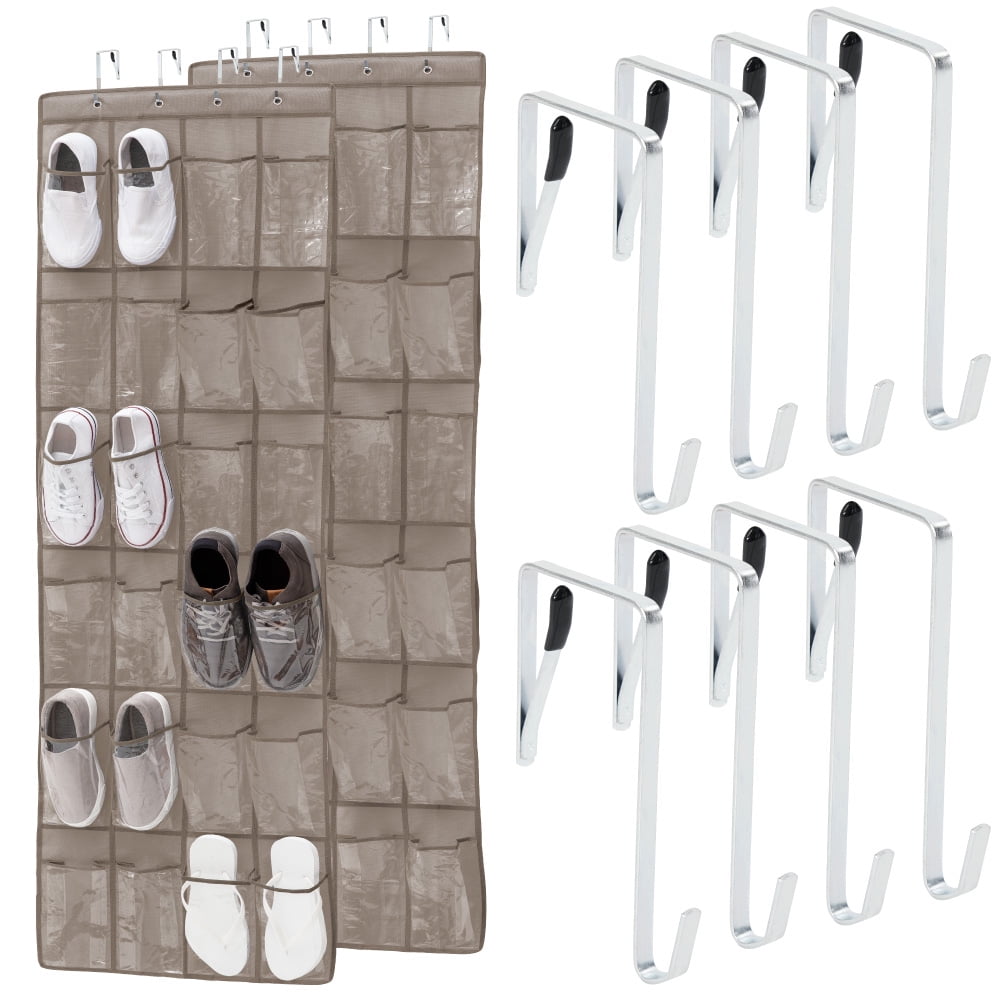 GORILLA GRIP 24 Pocket Over the Door Shoe Organizer, Clear PVC Pockets, Up to 40 Pounds, Hang on Doors, 2 Pack, Beige