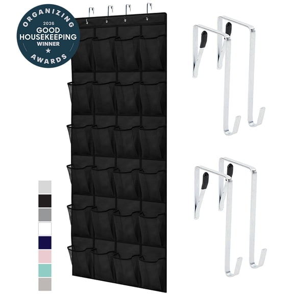 GORILLA GRIP 24 Pocket Over the Door Shoe Organizer, Mesh Pockets, Up to 40 Pounds, Hang on Doors, Black