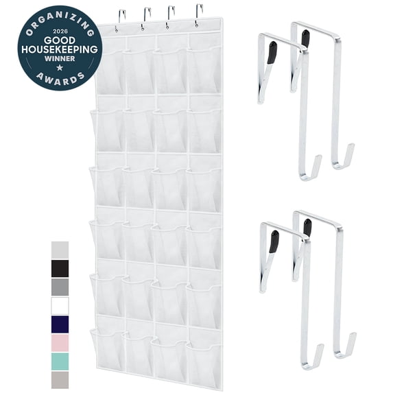 GORILLA GRIP 24 Pocket Over the Door Shoe Organizer, Mesh Pockets, Up to 40 Pounds, Hang on Doors, White