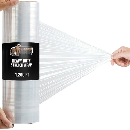 GORILLA GRIP 500% Stretch Film Heavy Duty Plastic, 1 Pack 1200ft Shrink Wrap Rolls 17" Clear