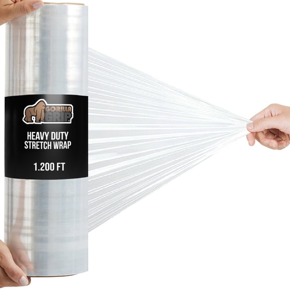 GORILLA GRIP 500% Stretch Film Heavy Duty Plastic, 1 Pack 1200ft Shrink Wrap Rolls 17" Clear