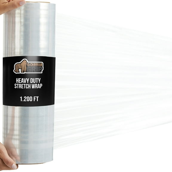 GORILLA GRIP 500% Stretch Film Heavy Duty Plastic, 1 Pack 1200ft Shrink Wrap Rolls 17" Clear