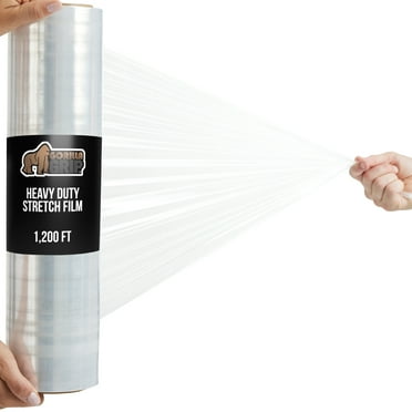GORILLA GRIP 500% Stretch Film Heavy Duty Plastic, 1 Pack 1200ft Shrink Wrap Rolls 17" Clear