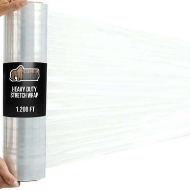 GORILLA GRIP 500% Stretch Film Heavy Duty Plastic, 1 Pack 1200ft Shrink Wrap Rolls 17" Clear