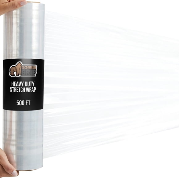 GORILLA GRIP 500% Stretch Film Heavy Duty Plastic, 1 Pack 500ft Shrink Wrap Rolls 17" Clear
