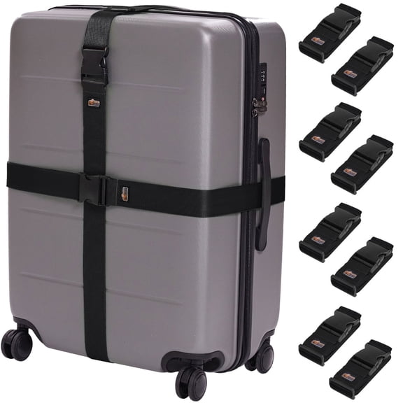 GORILLA GRIP 8 Pack Adjustable Luggage Straps for Suitcases, Travel Belt Connector, Black