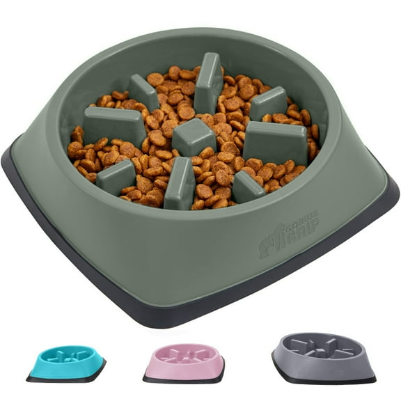 GORILLA GRIP BPA Free Slow Feeder Dog Bowl, Interactive Puzzle Toy for Dogs and Cats, Food Training, Keeps Pets Busy and Prevents Puppy Overeating, 1 Cup Sage Green