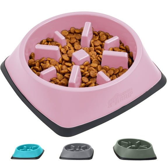 GORILLA GRIP BPA Free Slow Feeder Dog Bowl, Interactive Puzzle Toy for Dogs and Cats, Food Training, Keeps Pets Busy and Prevents Puppy Overeating, 2 Cup Pink