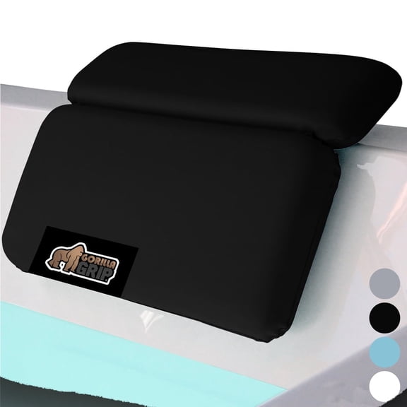 GORILLA GRIP Bath Pillows for Tub, Waterproof Bathtub Pillows, Cushioned Headrest, 2 Panel, Black