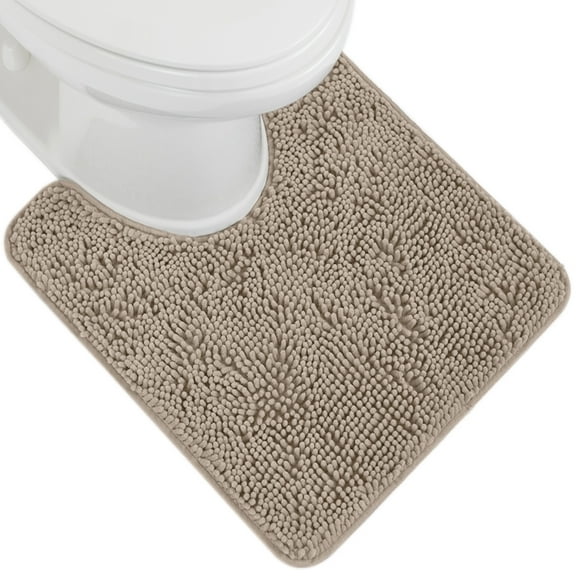 GORILLA GRIP Bathroom Rug, Contour Toilet Bath Rugs, Quick Dry Plush Chenille, Machine Wash and Dry, 24x19.5, Beige