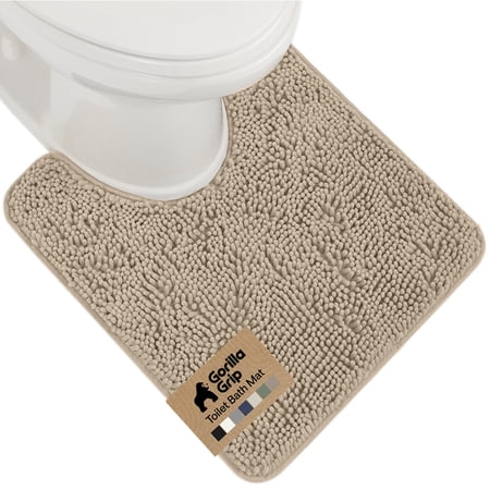 GORILLA GRIP Bathroom Rug, Contour Toilet Bath Rugs, Quick Dry Plush Chenille, Machine Wash and Dry, 24x19.5, Beige