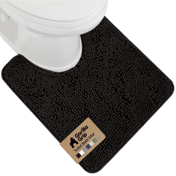 GORILLA GRIP Bathroom Rug, Contour Toilet Bath Rugs, Quick Dry Plush Chenille, Machine Wash and Dry, 24x19.5, Black