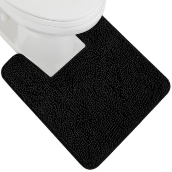 GORILLA GRIP Bathroom Rug, Contour Toilet Bath Rugs, Quick Dry Plush Chenille, Machine Wash and Dry, 22.5x19.5, Black